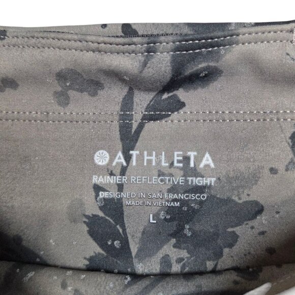 Athleta Ranier Reflective Tight Womens Large PowerLift Compression UPF Floral Bl - Picture 4 of 10